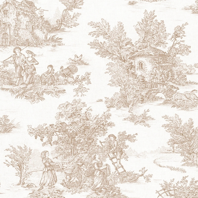 Klasszikus vidéki életkép mintás tapéta beige színben