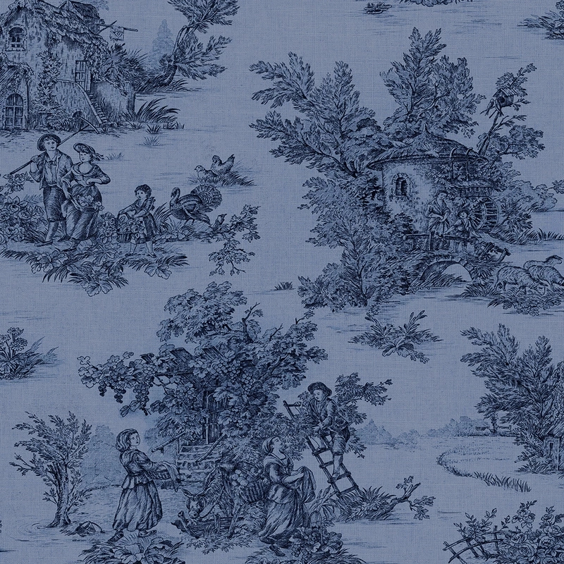 Klasszikus vidéki életkép mintás tapéta sötétkék színben