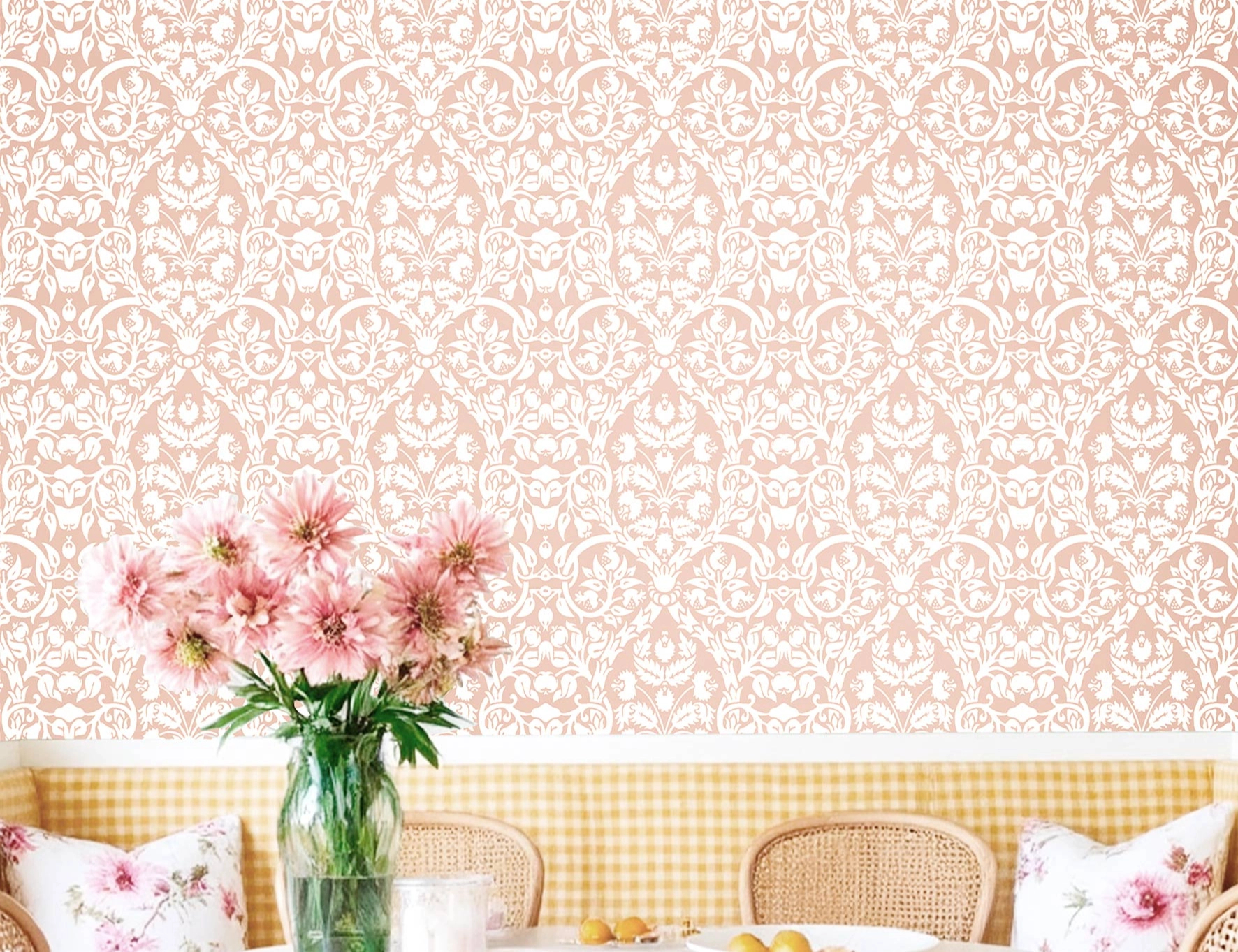 Klasszikus virág mintás olasz vinyl tapéta rózsazín színben