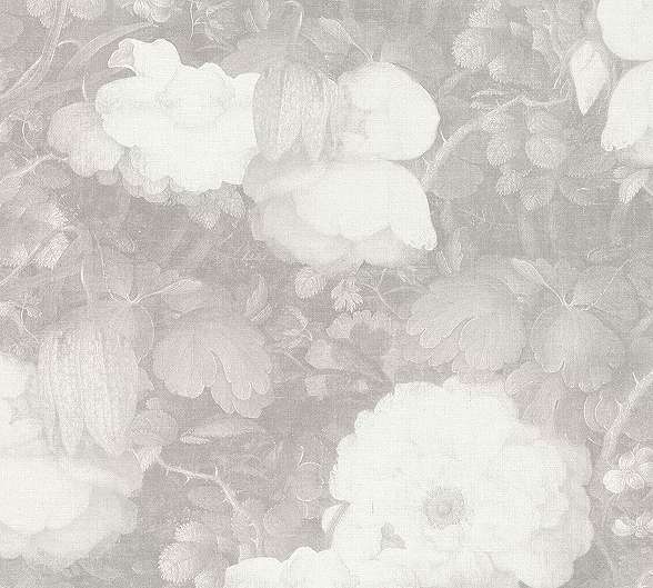 Klasszikus virág mintás tapéta barokk stílusban szürke fehér színvilágban