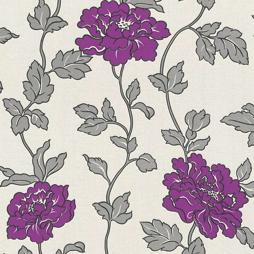 Klasszikus virágmintás tapéta lila virágmintával