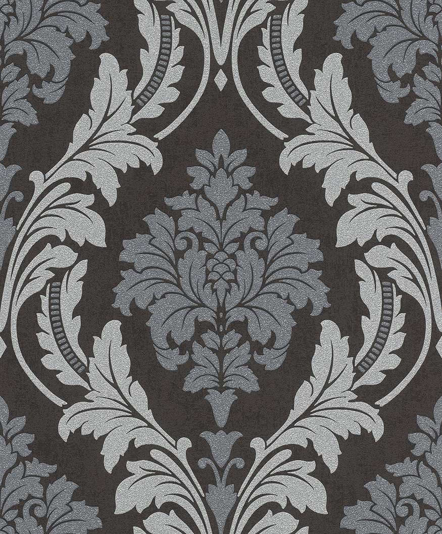 Klasszikus vlies dekor tapéta barokk mintával szürke feket színben enyhén csillámos mintával