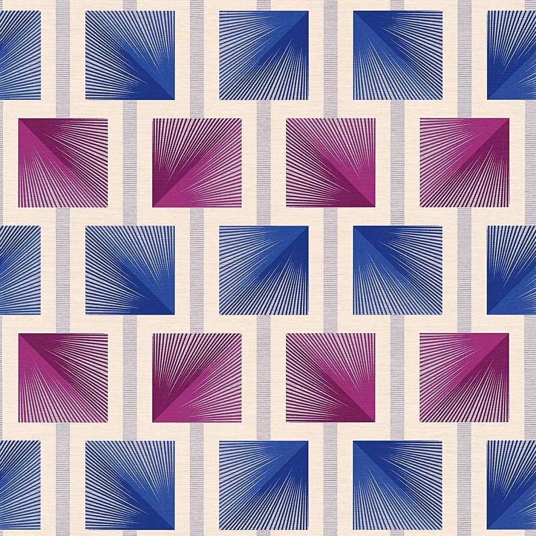 Kockás mintás tapéta lila kék színvilágban