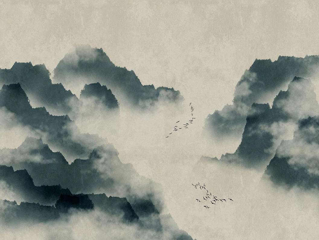 Ködös erdei táj mintás mosható fali poszter
