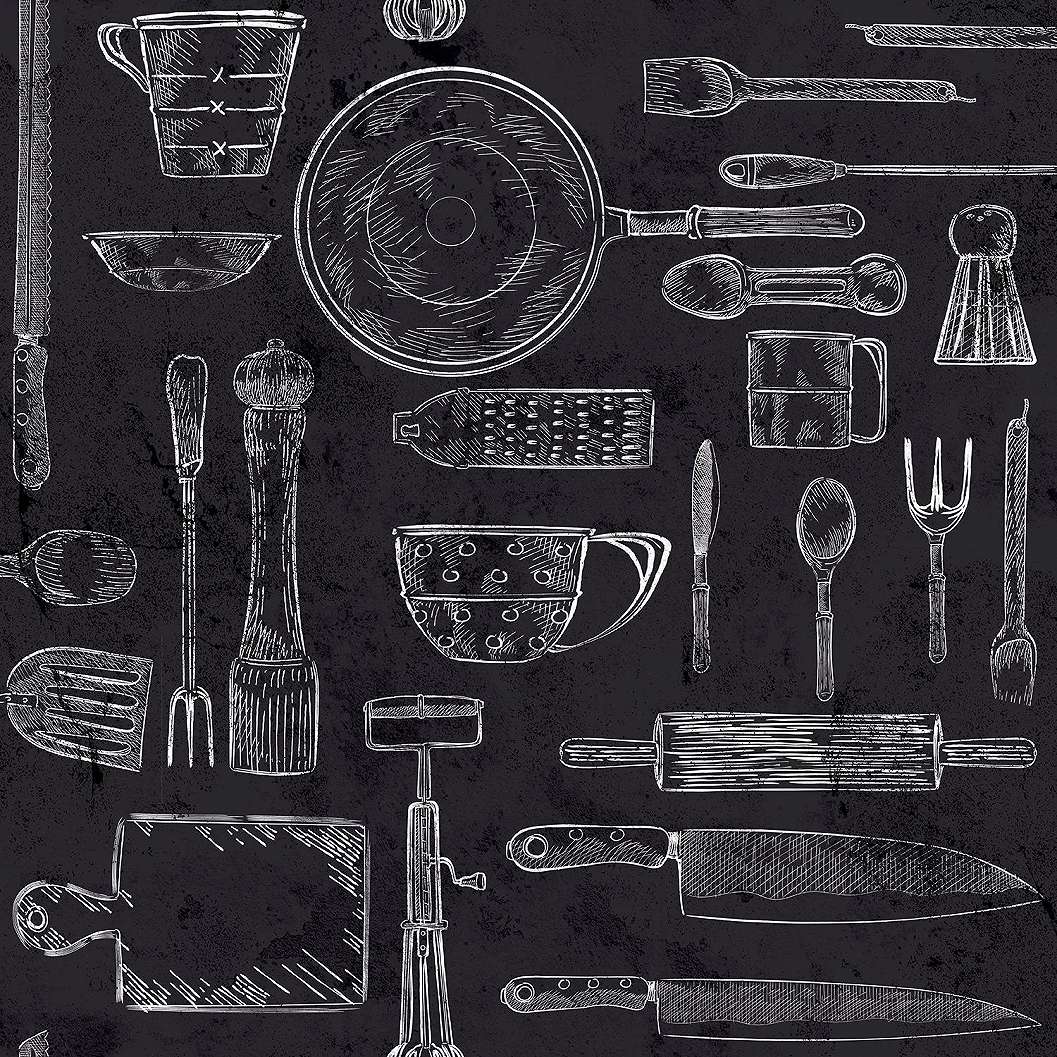 Konyhai vlies design tapéta rajzolt konyhai evőeszköz mintákkal