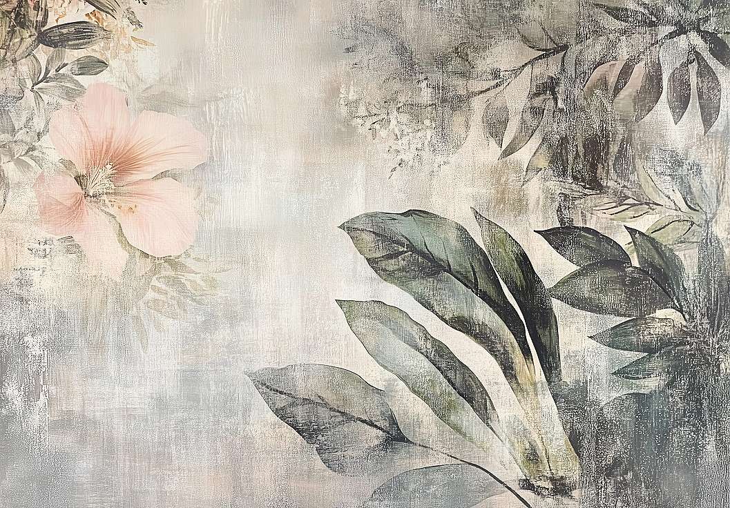 Koptatott anyag hatású felület levél, virág mintás fotótapéta 368x254 vlies
