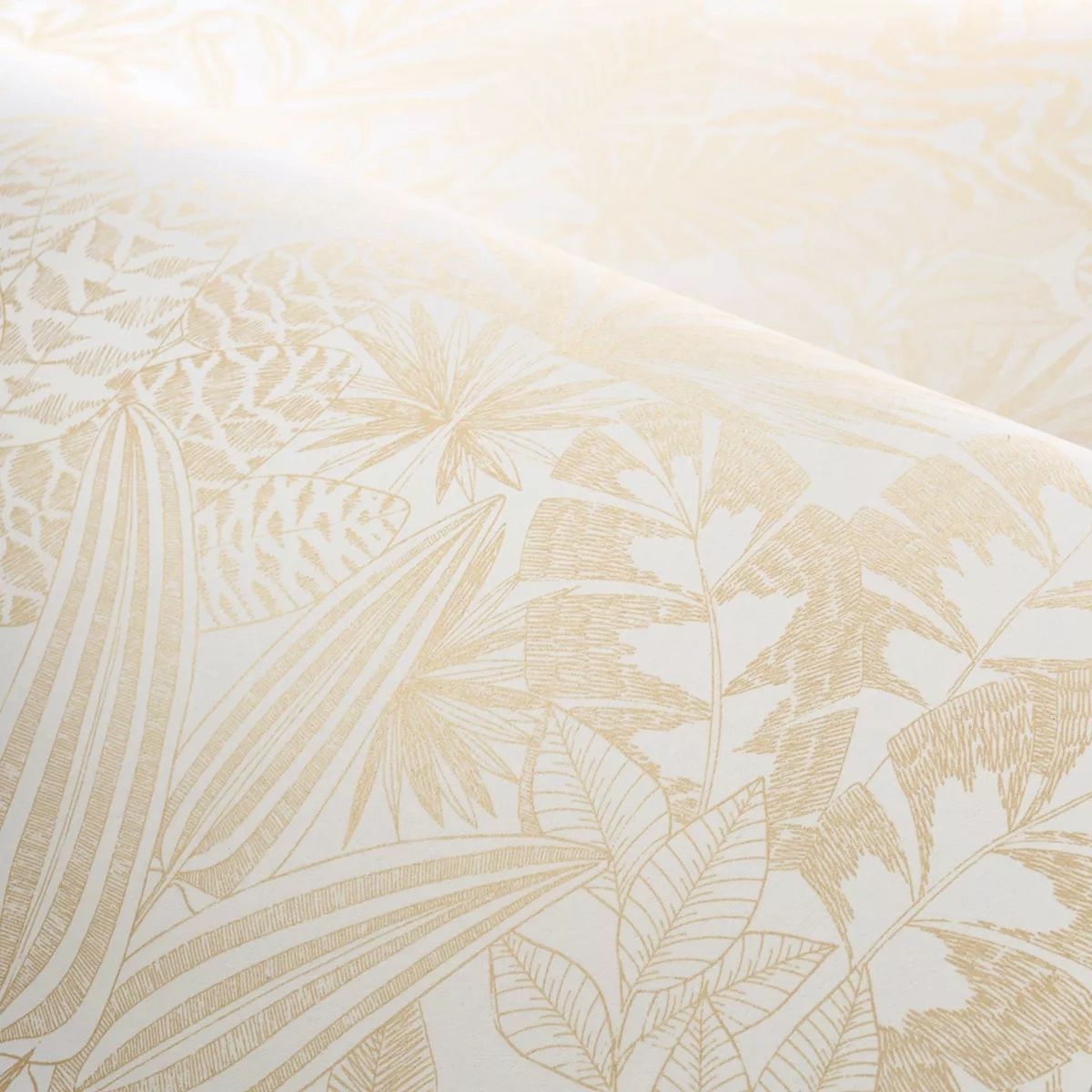 Koptatott fehér alapon elegáns arany levél mintás dekor tapéta