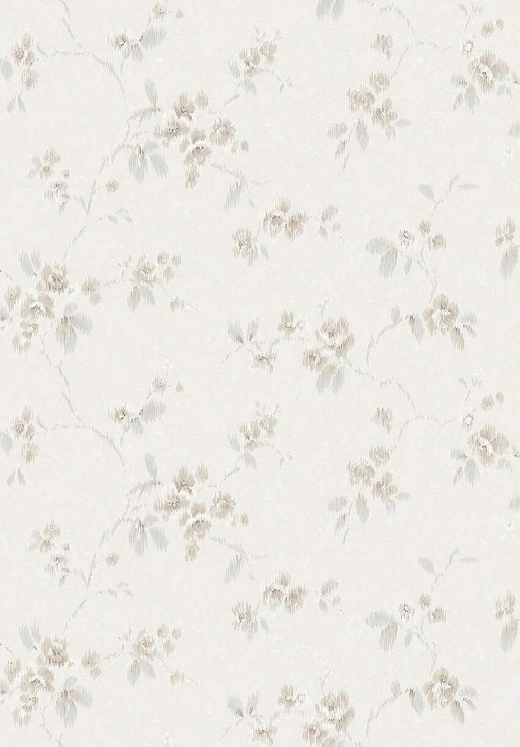 Koptatott fehér alapon enyhén elmosódott virág mintás design tapéta