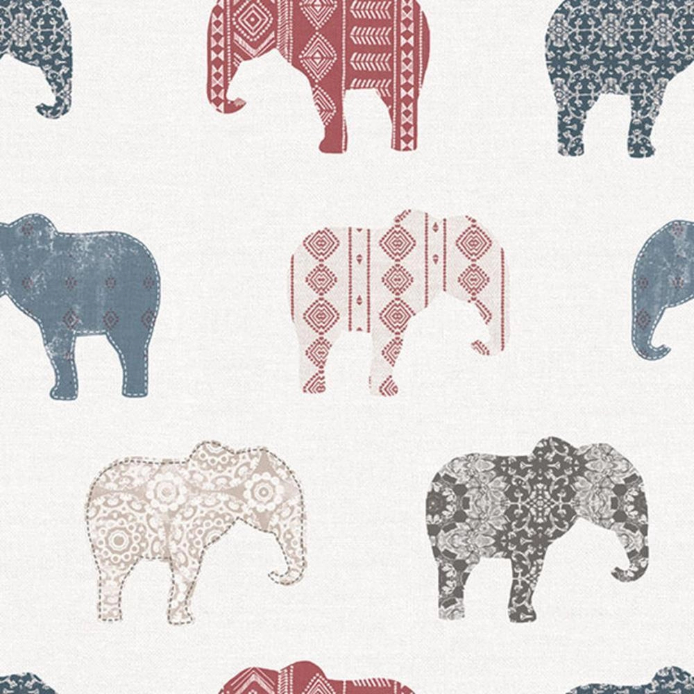 Koptatott fehér alapon többszínű elefánt mintás design tapéta
