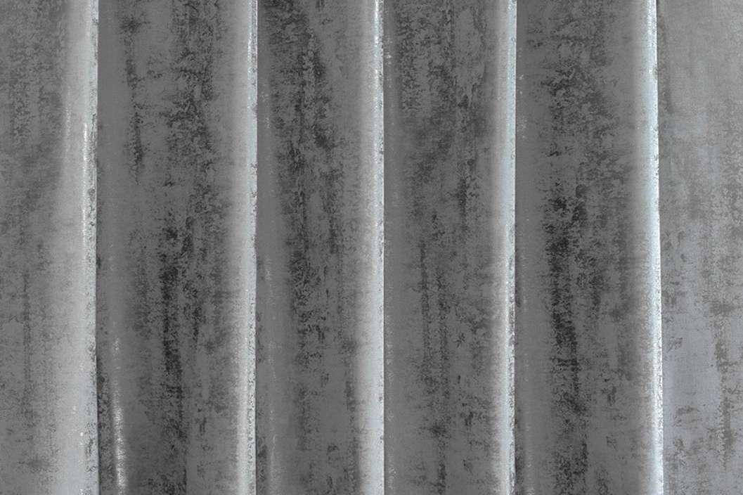 Koptatott hatású metálos felületű szürkéskék sötétítő függöny textil anyag