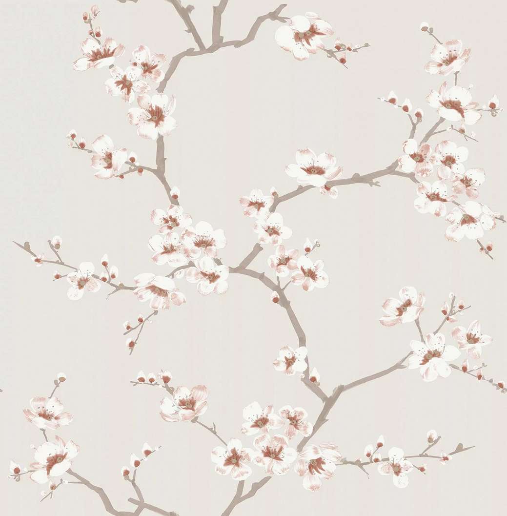 Krém alapon fehér-barack színű virágmintás dekor tapéta