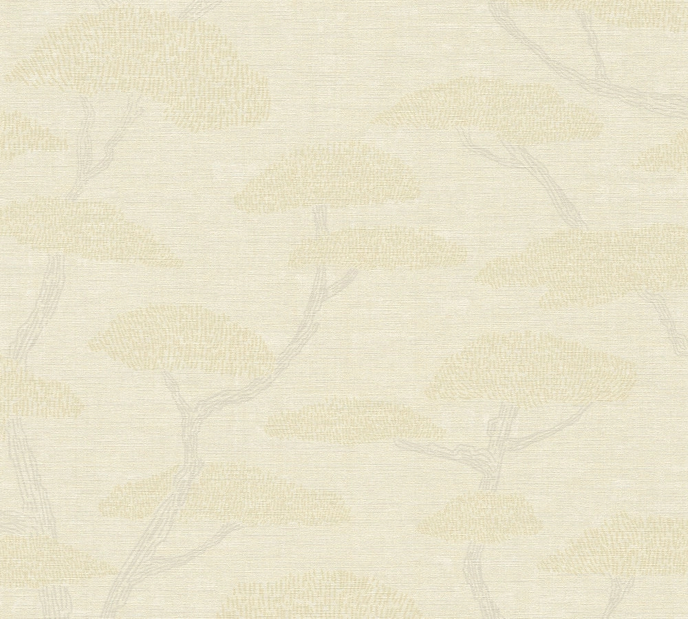 Krém bézs dekor tapéta keleties fa mintákkal mosható vinyl