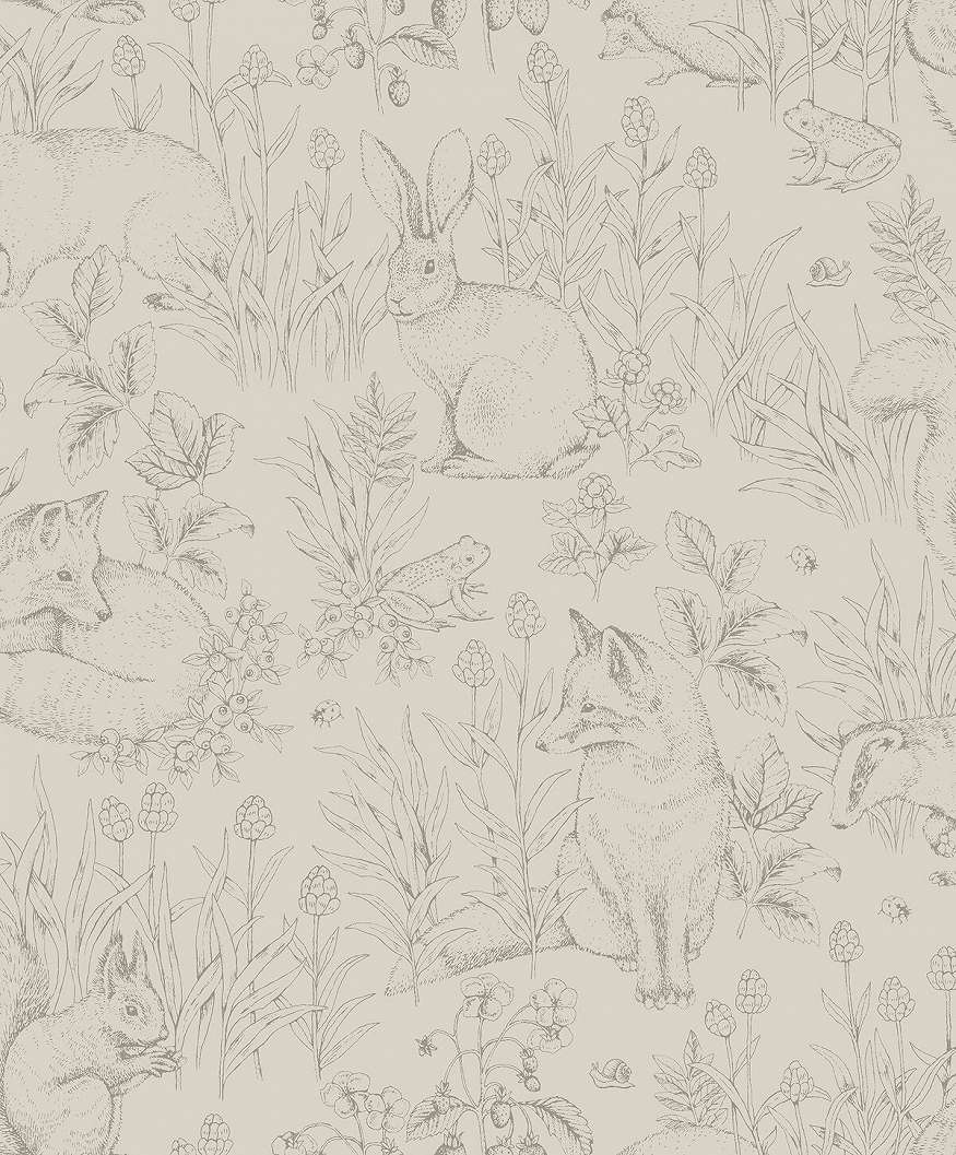 Krém bézs erdei állat mintás skandináv dekor tapéta