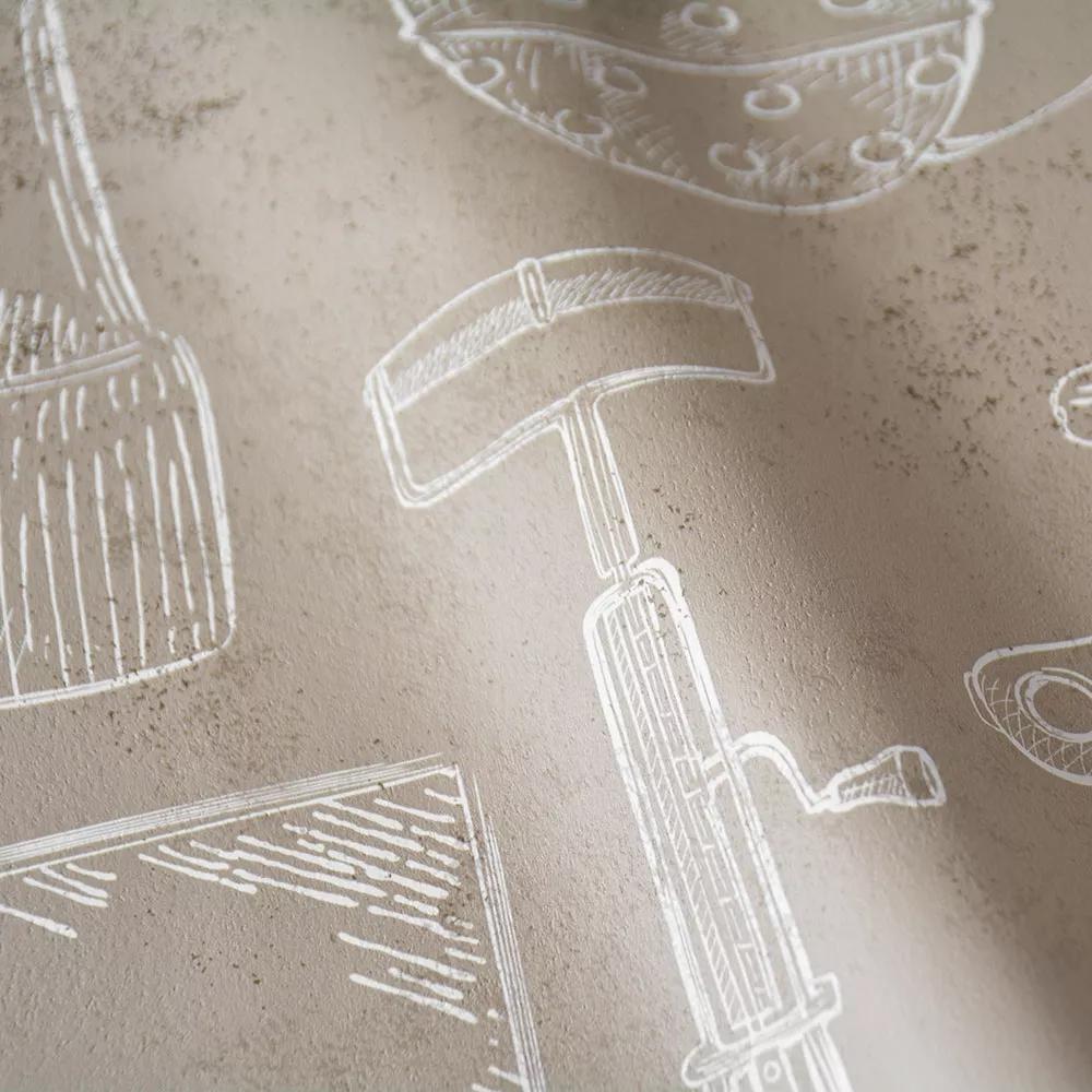 Krém bézs modern design tapéta konyhába evőeszköz mintával