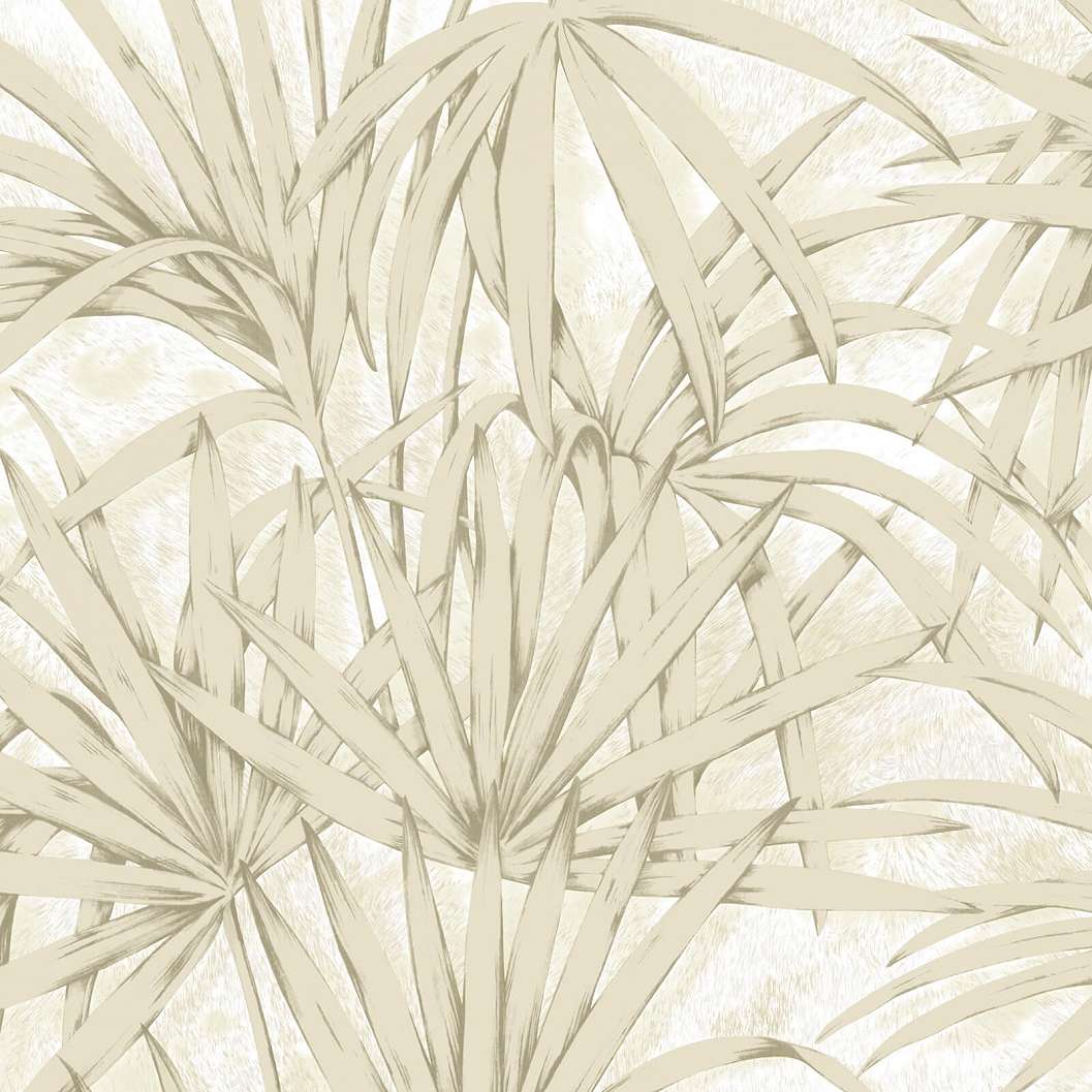Krém enyhe beige színű dekor tapéta pálmaleveles mintával vinyl mosható