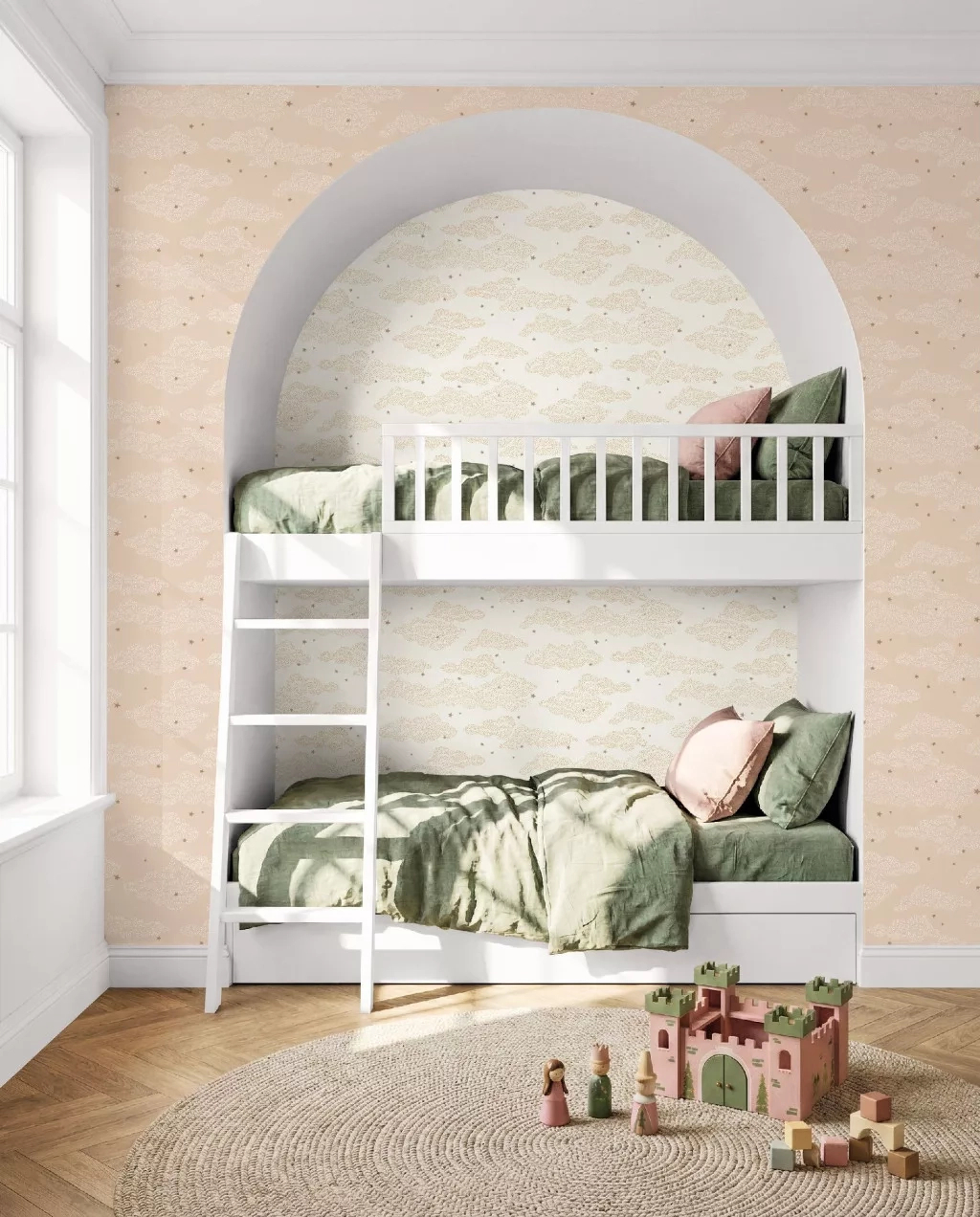 Krém és beige felhő csillagokkal mintás gyerek dekor tapéta