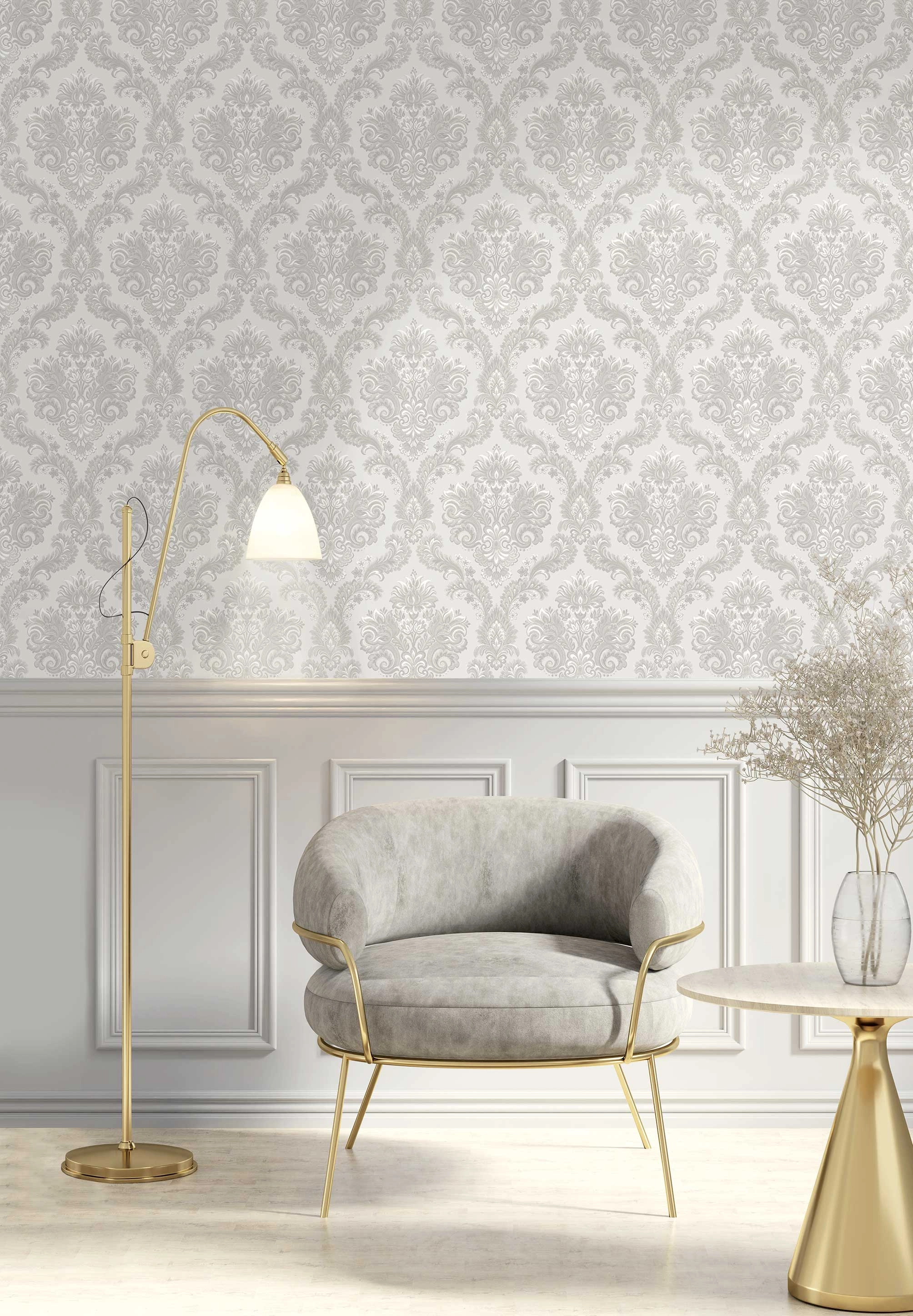 Krém és beige színű klasszikus barokk mintás olasz design tapéta