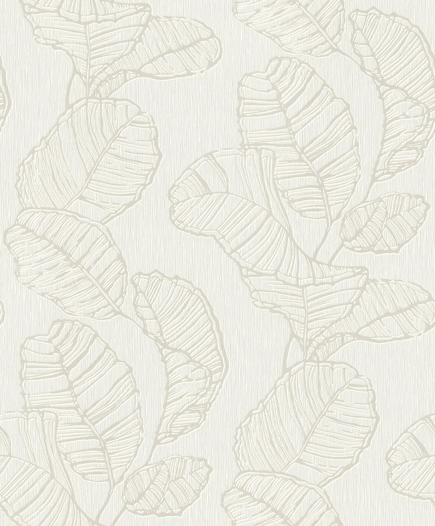 Krém fehér alapon metálos levél mintás design tapéta