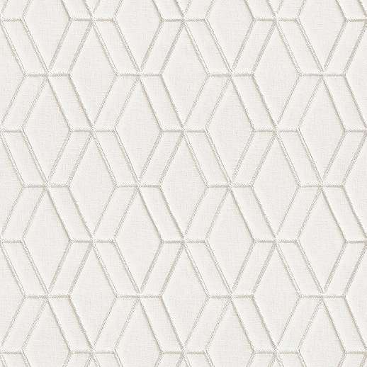 Krém fehér színű hímzett prémium tapéta geometria mintával