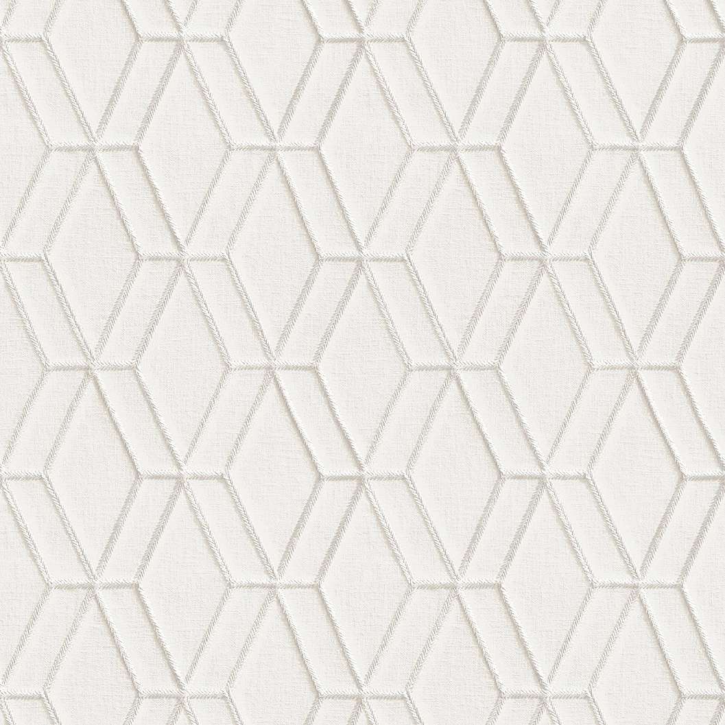Krém fehér színű hímzett prémium tapéta geometria mintával