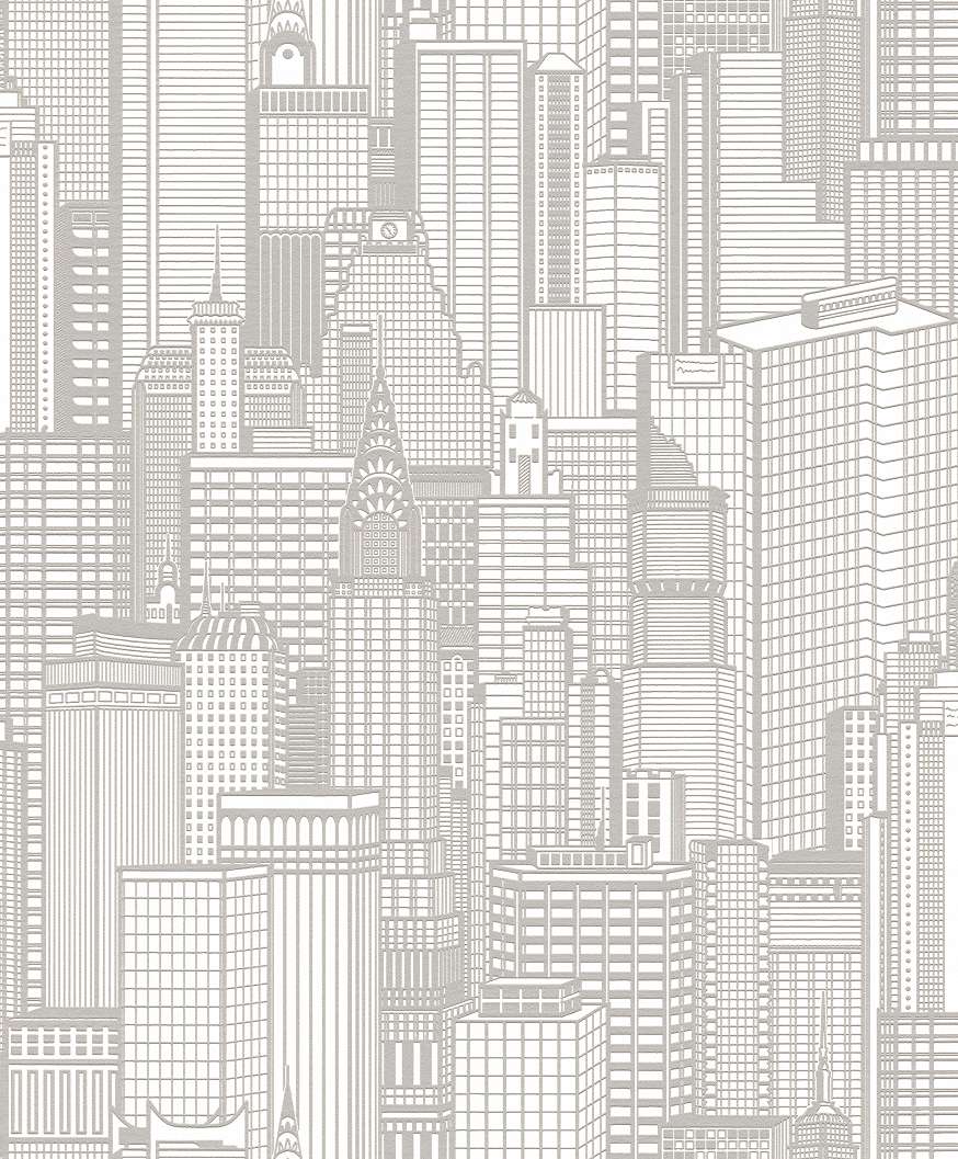 Krém színű felhőkarcoló mintás tapéta