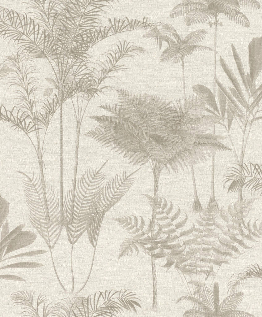 Krémfehér drapp pálmafa mintás design tapéta textilhatású alapon