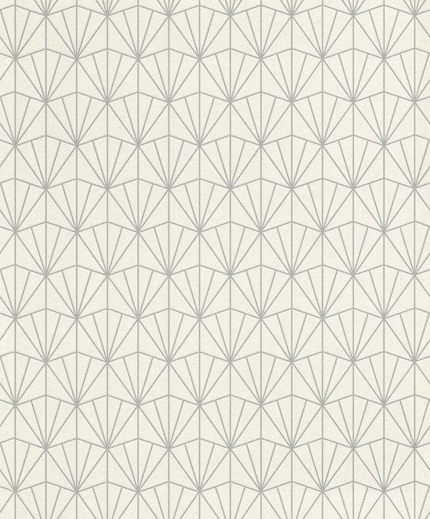 Krémfehér-ezüst geometriai mintás tapéta
