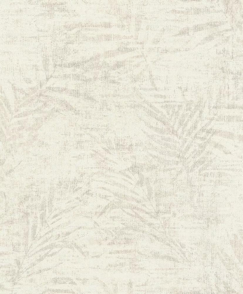 Krémfehér textil hatású tapéta ezüstszürke bambuszlevél mintával