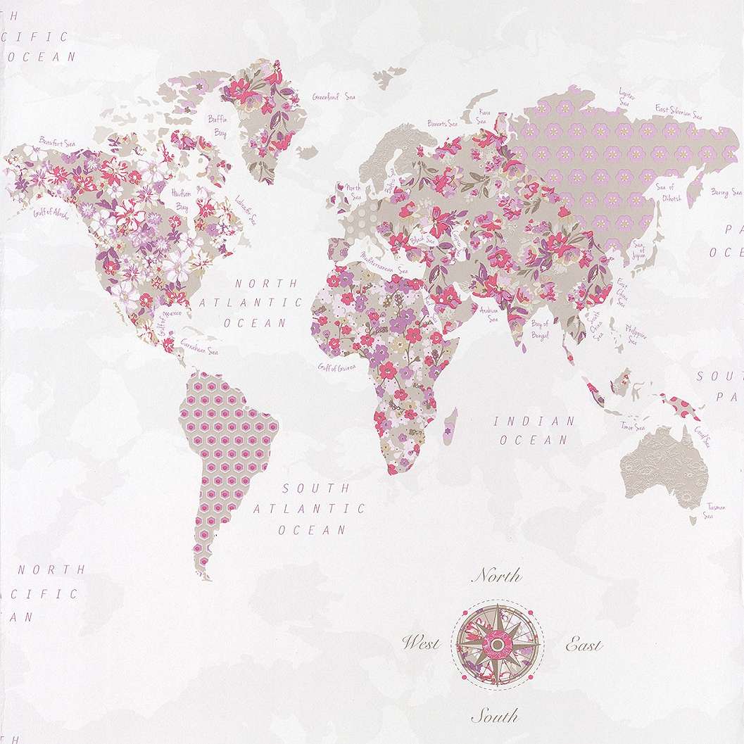 Lányos világtérkép tapéta rózsaszín színekkel