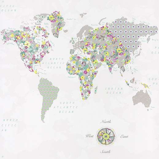 Lányos világtérkép tapéta zöldes színekkel