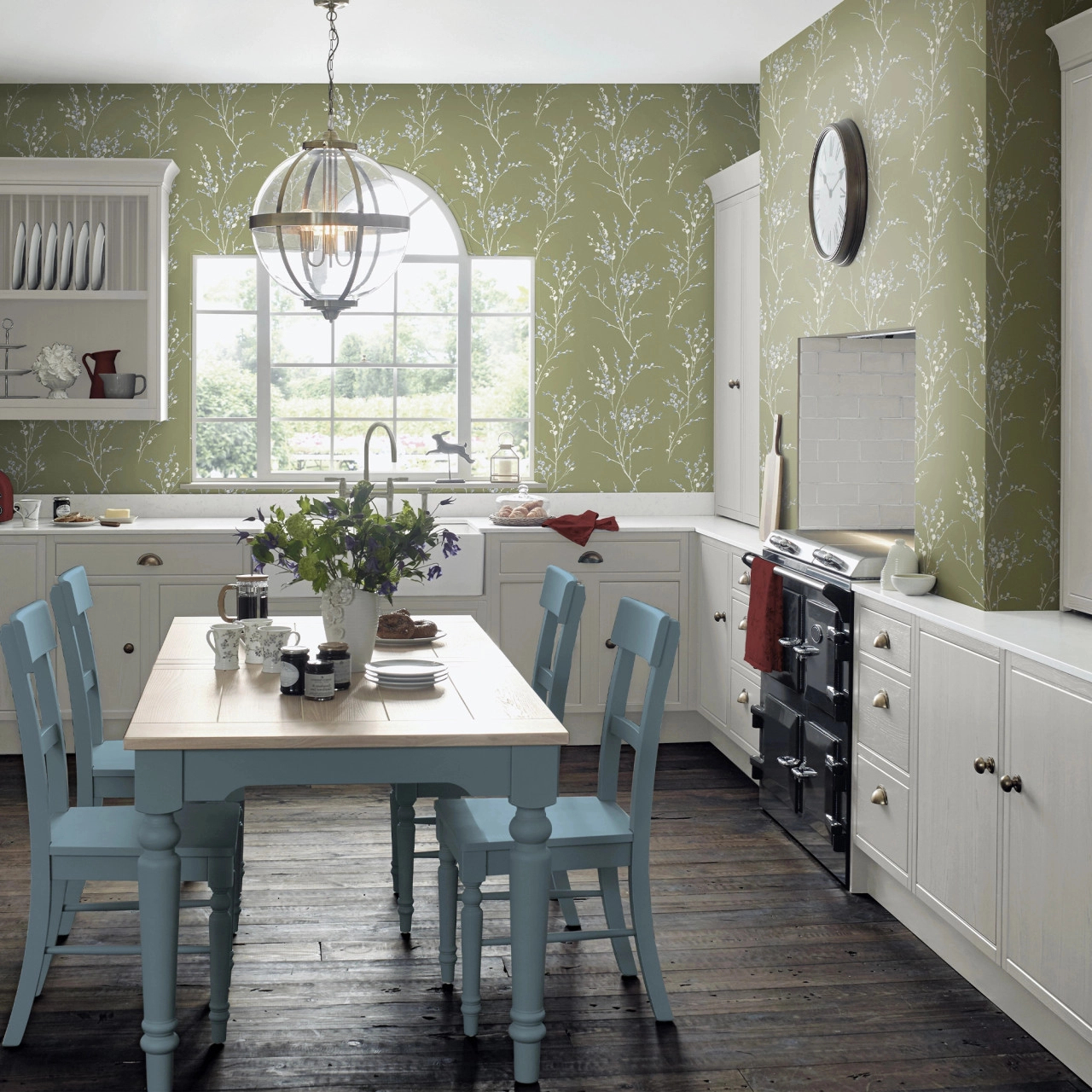 Laura Ashley dekor tapéta barka mintával zsályazöld színben