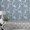 Laura Ashley dekor tapéta darumadár és virág mintával kék és fényes ezüst színben