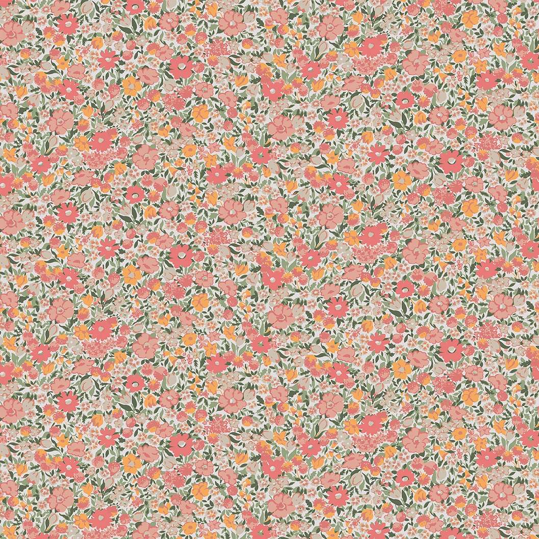 Laura Ashley dekor tapéta mezeivirág mintával korall és zöld színben