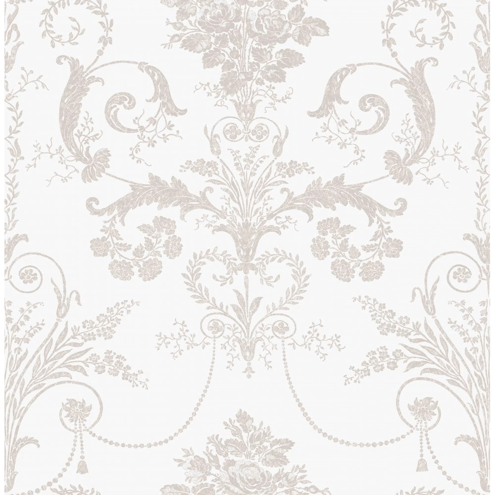 Laura Ashley dekor tapéta virág és indák mintával melegszürke és fehér színben