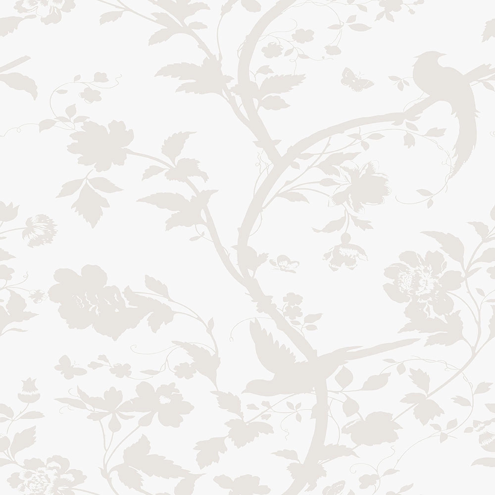 Laura Ashley dekor tapéta virág és madár sziluett mintával fehér és ezüst színben