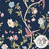 Laura Ashley dekor tapéta virágzó fa és madár mintával kék és rózsaszín színben