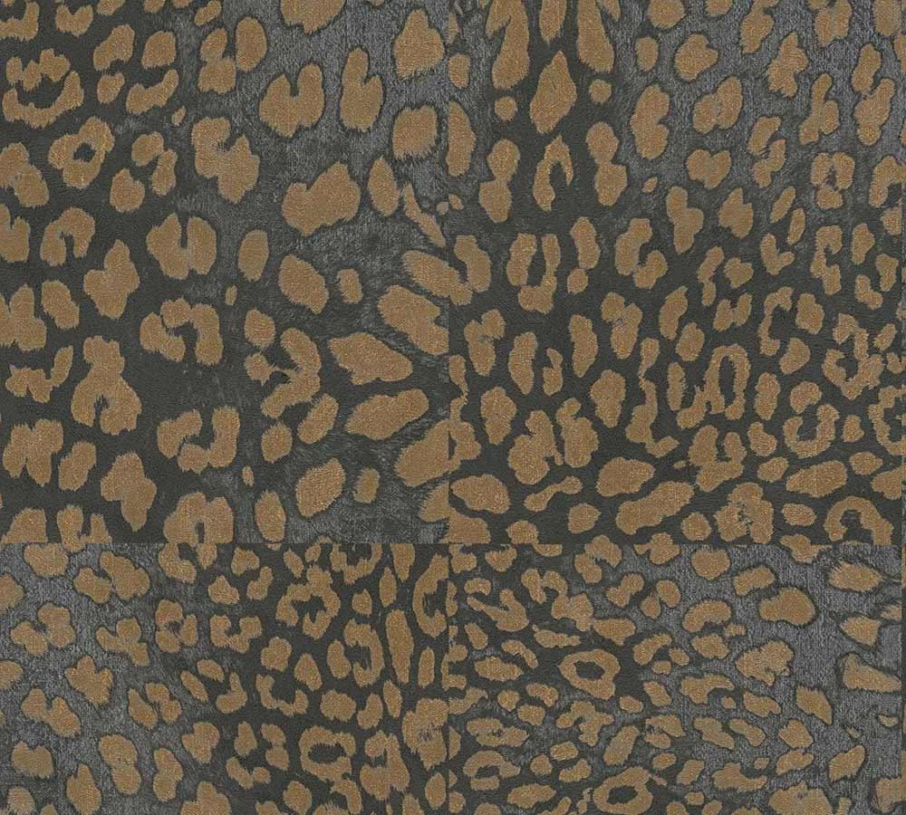 Leopárd bőr mintás vinyl design tapéta sötét antracit színben