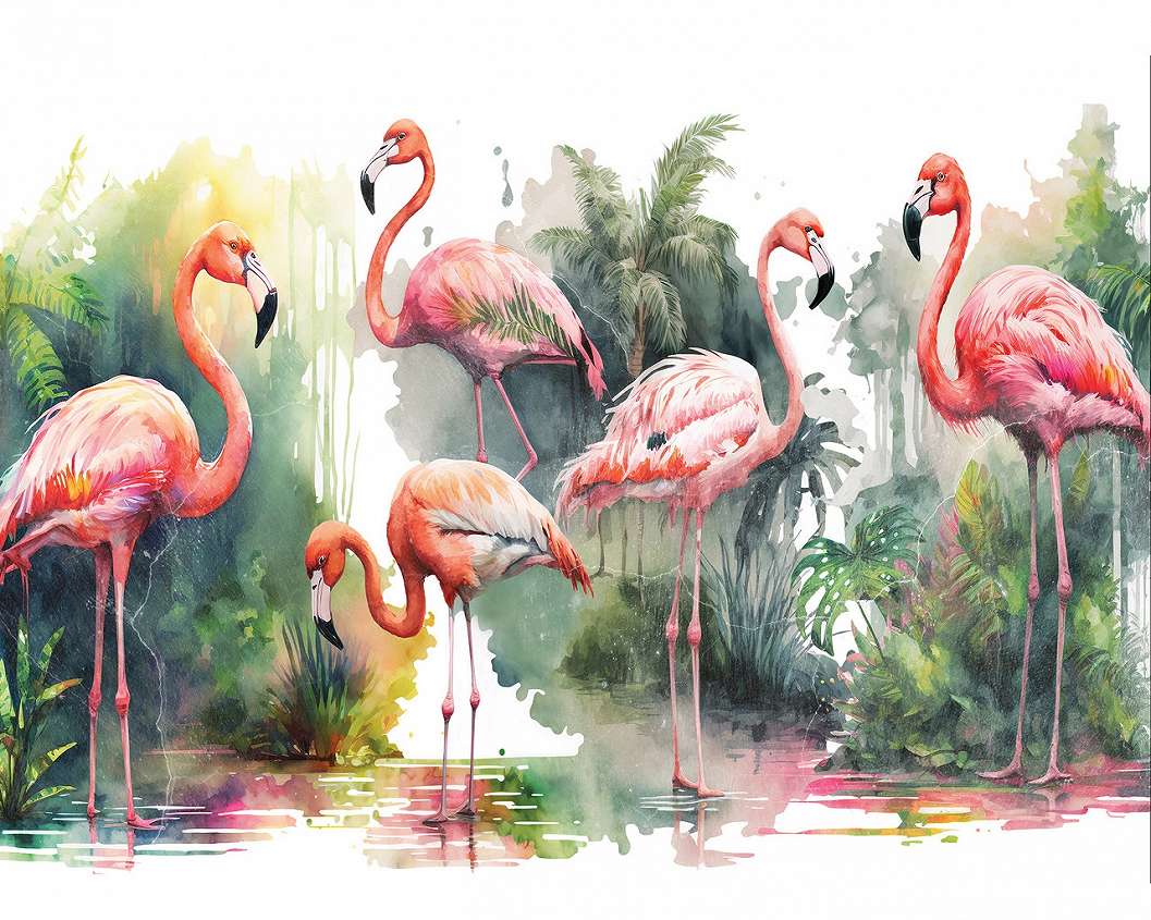 Levél és flamingo orientális design poszter tapéta 368x254 vlies