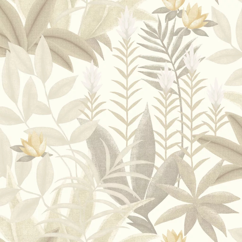 Levél és virág mintás fehér és beige színű francia design tapéta
