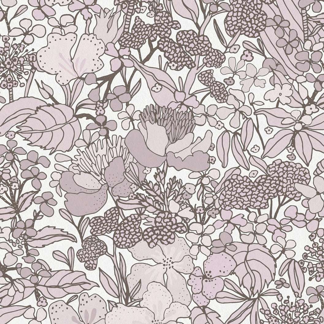Levél és virágmintás rajzolt skandi stílusú design tapéta