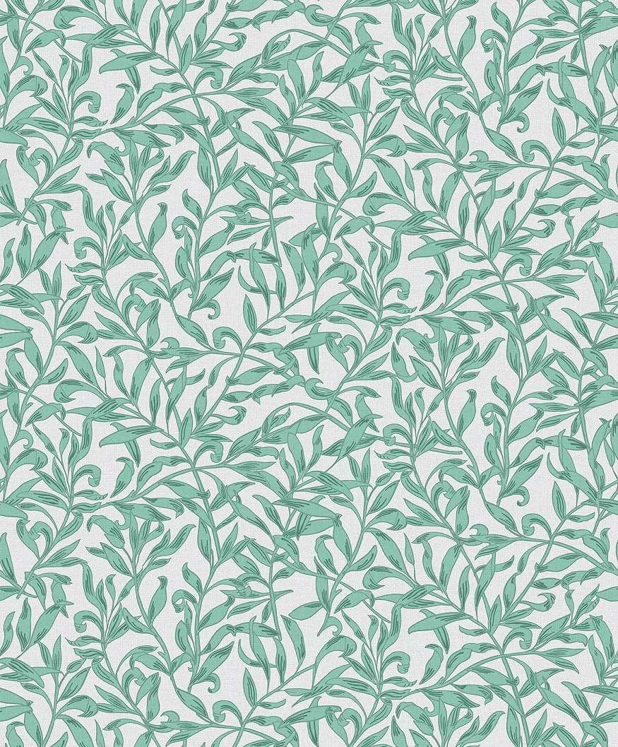 Levél mintás angol stílusú dekor tapéta kékeszöld színben