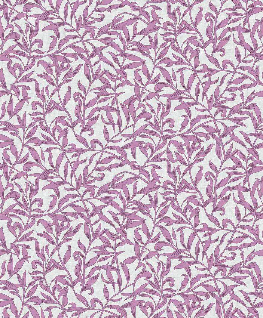 Levél mintás angol stílusú dekor tapéta mályvalila színben
