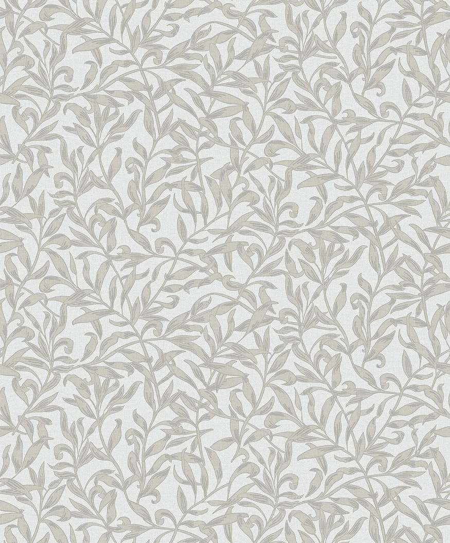 Levél mintás angol stílusú dekor tapéta melegszürke színben