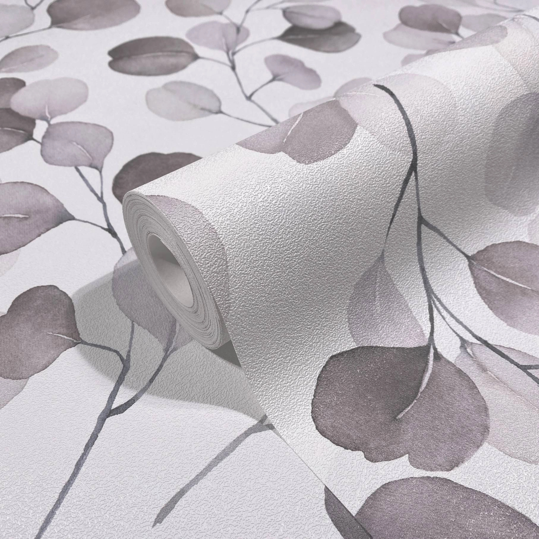 Levél mintás vinyl design tapéta pasztel lila eukaliptusz levél mintával