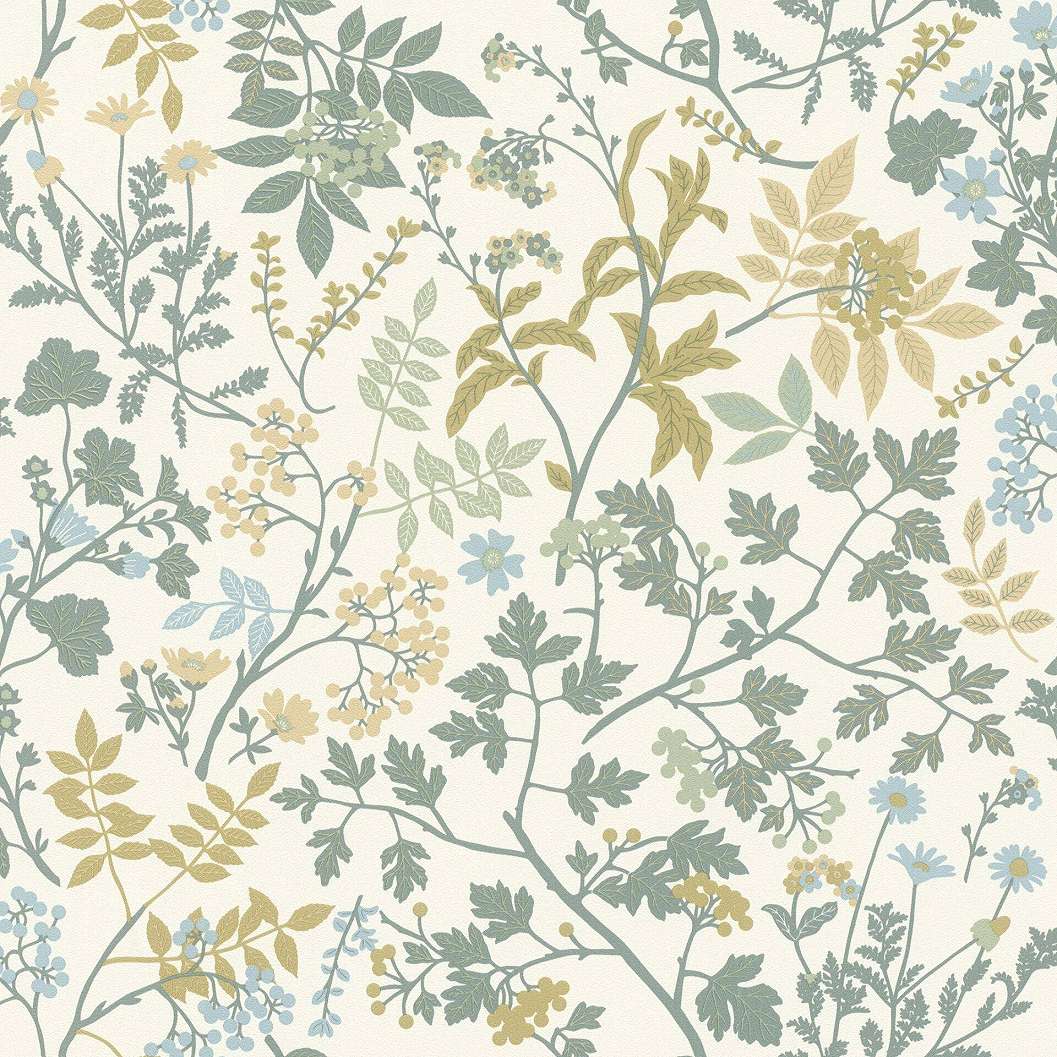 Levél virág mintás vinyl dekor tapéta zöld kékes színekkel