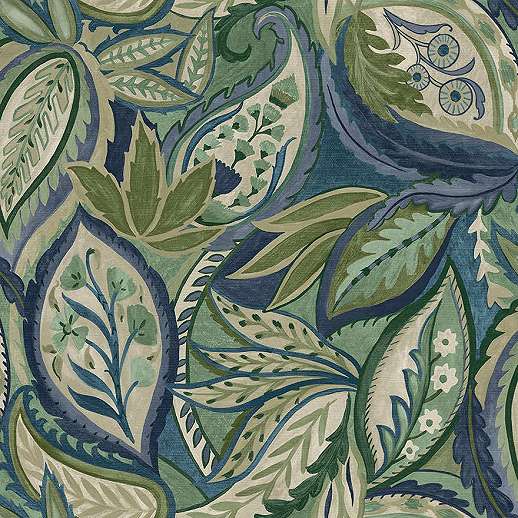 Levélmintás design tapéta kék zöld leveles mintával