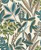 Levélmintás design tapéta textilhatású alapon zöld kék skandi stílusú levél mintával