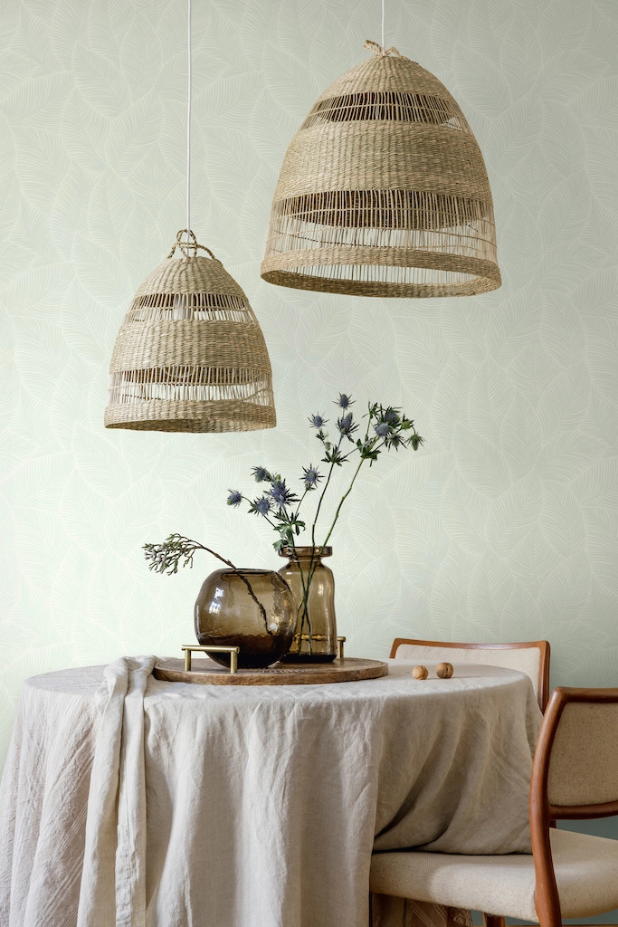 Levélmintás halványzöld vinyl dekor tapéta