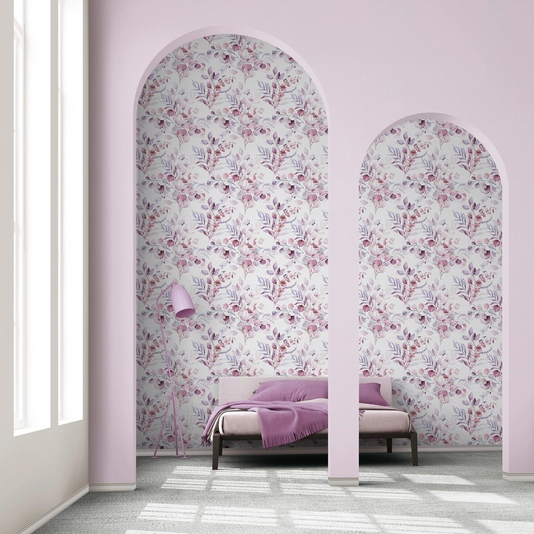 Levélmintás vinyl dekor tapéta lila színben
