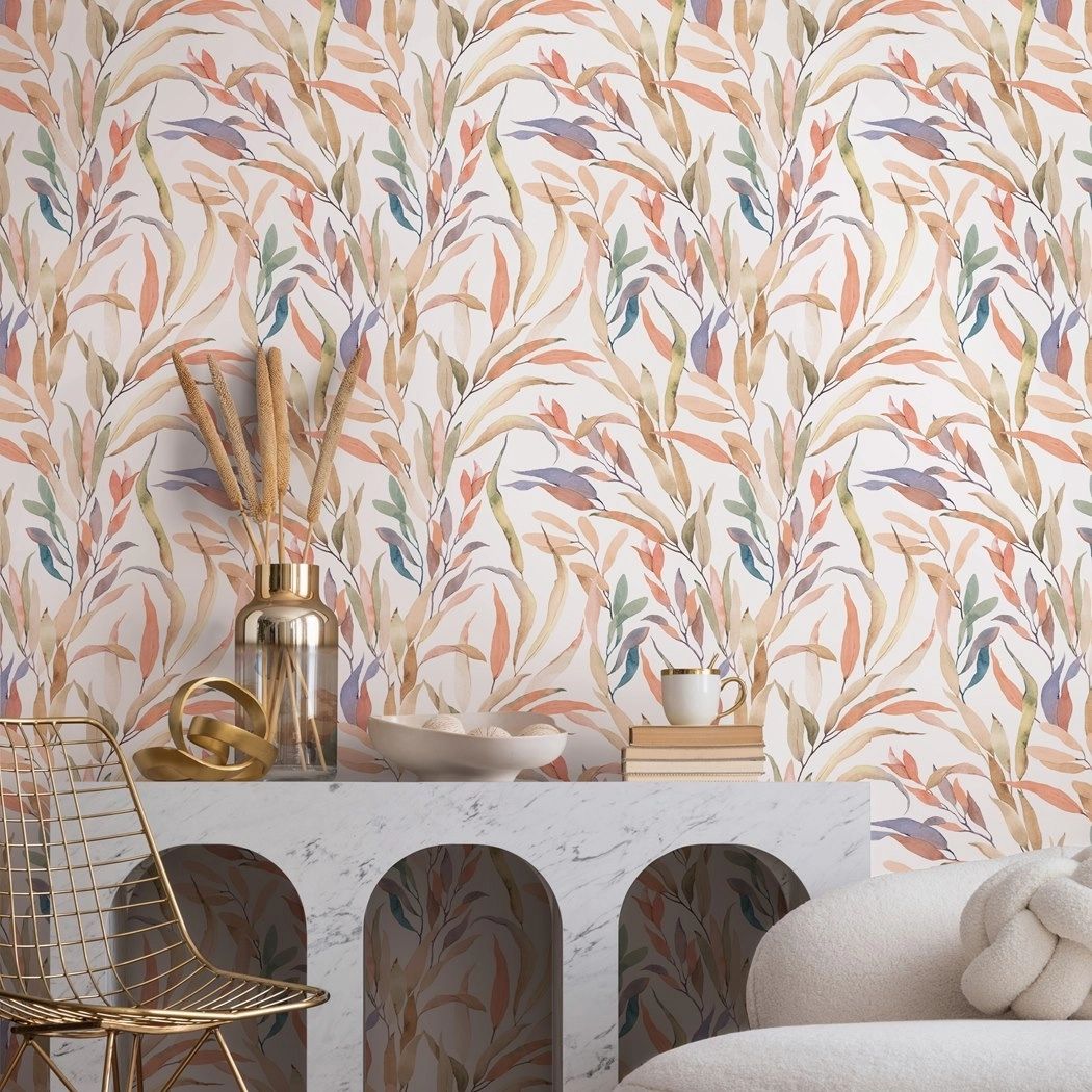 Levélmintás vinyl tapéta színes levelekkel